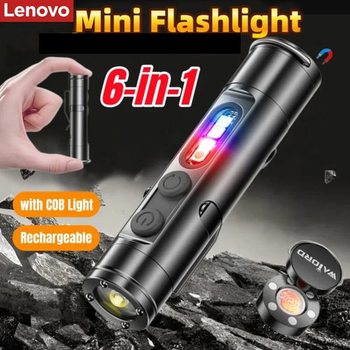 6-In-1 Multifunctional Keychain Flashlight COB Side Light Rechargeable Magnetic Work Light Window Breaker Emergency Tool