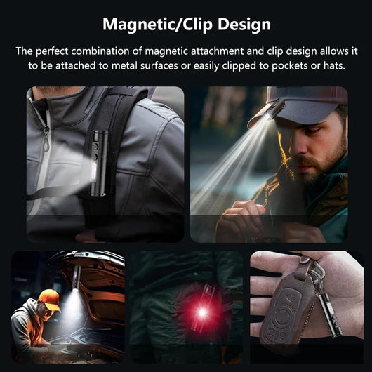 6-In-1 Multifunctional Keychain Flashlight COB Side Light Rechargeable Magnetic Work Light Window Breaker Emergency Tool