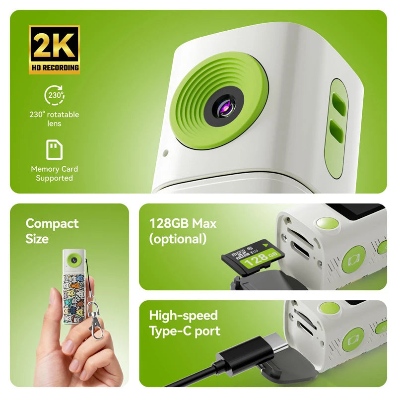 G10 Lipstick CCD 2K Mini Thumb Camera Student Action Camera 61° HD Wide-Angle Photo Video Recorder in DOPAMINE Colorway