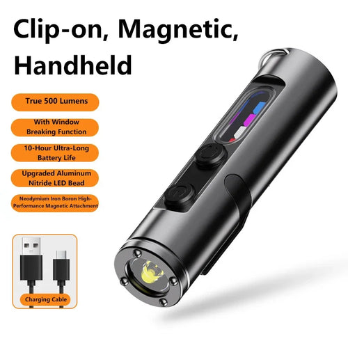 6-In-1 Multifunctional Keychain Flashlight COB Side Light Rechargeable Magnetic Work Light Window Breaker Emergency Tool