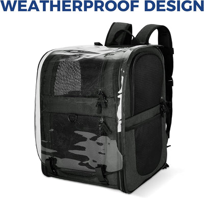 Pet Carrier Backpack for Large/Small Cats and Dogs, Puppies, Safety Features and Cushion Back Support for Travel, Hiking, Outdoor Use (Black-Expandable)