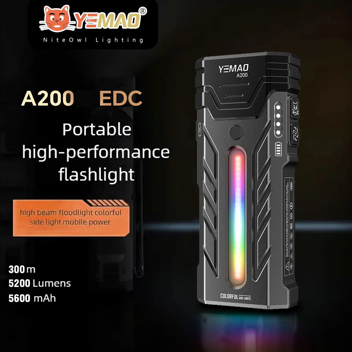 YM-A200M 5200LM Portable High-Performance LED Handheld Flashlight with Magnetic/Clip Torch Perfect for Outdoor Hiking Camping